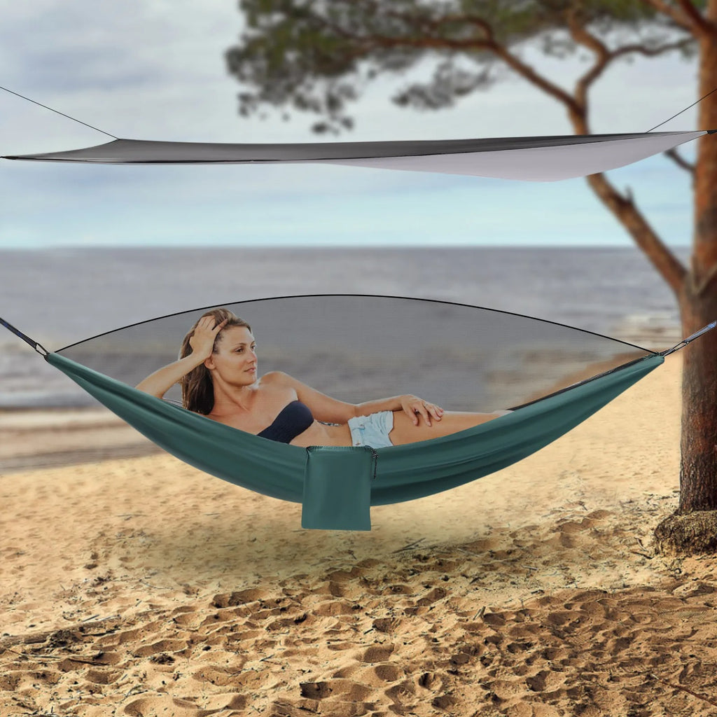 2-in-1 Camping Hammock with Waterproof Tarp & Mosquito Net 440lbs Capacity Lightweight Hammock for Backpacking Travel