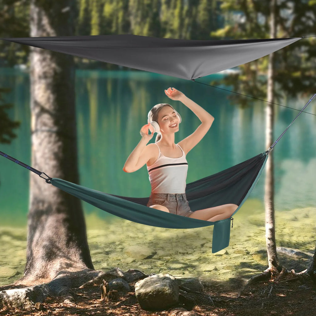 2-in-1 Camping Hammock with Waterproof Tarp & Mosquito Net 440lbs Capacity Lightweight Hammock for Backpacking Travel