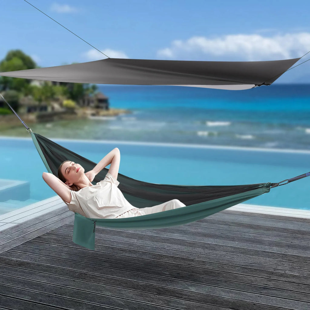 2-in-1 Camping Hammock with Waterproof Tarp & Mosquito Net 440lbs Capacity Lightweight Hammock for Backpacking Travel